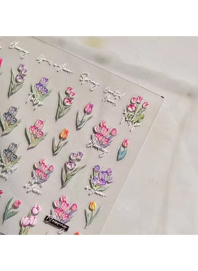 Goolsky 1pcs 5D Japanese Colorful Nail Art Stickers Kawaii Tulip Flower Nail Decorations Decals Self Adhesive Slider DIY Accessories - Image 4